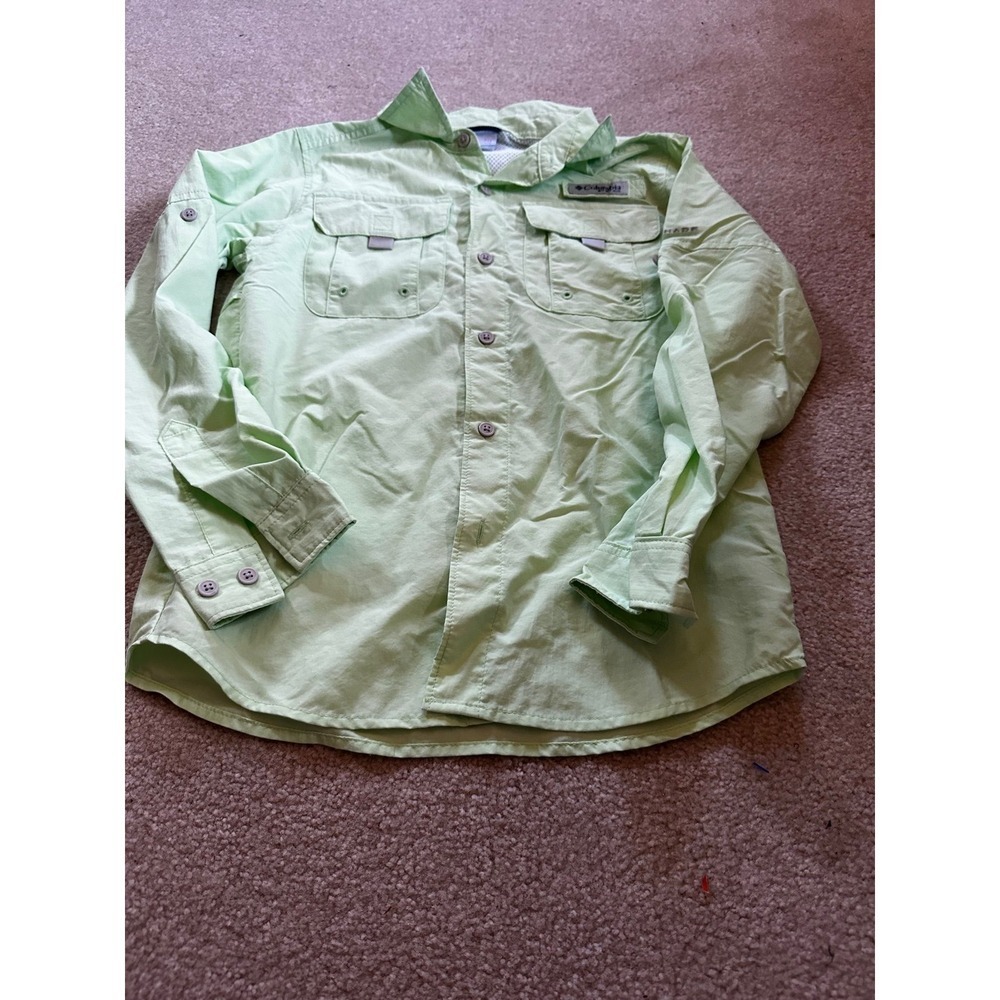 Columbia PFG Kids Boys Medium 10/12 Green Long Sleeve Fishing‎ Shirt Omni-Shade